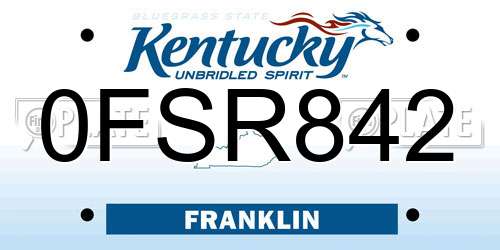 0FSR842 Kentucky License Plate