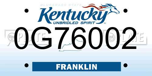 0G76002 Kentucky License Plate
