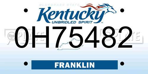 0H75482 Kentucky License Plate