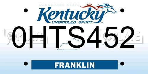 0HTS452 Kentucky License Plate