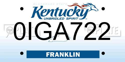 0IGA722 Kentucky License Plate