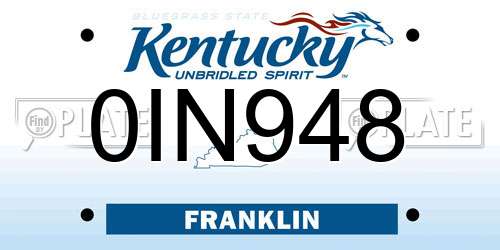 0IN948 Kentucky License Plate
