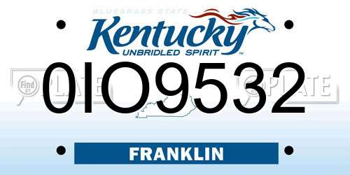 0IO9532 Kentucky License Plate