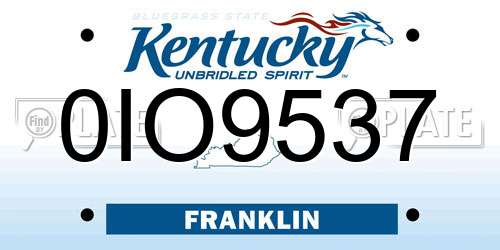 0IO9537 Kentucky License Plate