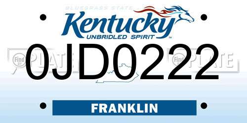 0JD0222 Kentucky License Plate