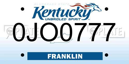 0JO0777 Kentucky License Plate
