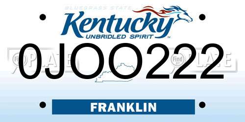 0JOO222 Kentucky License Plate