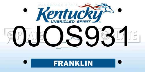 0JOS931 Kentucky License Plate