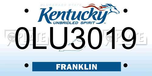 0LU3019 Kentucky License Plate
