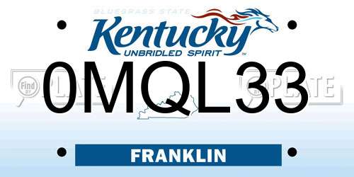 0MQL33 Kentucky License Plate