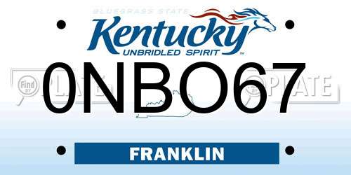 0NBO67 Kentucky License Plate