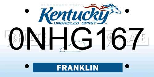 0NHG167 Kentucky License Plate
