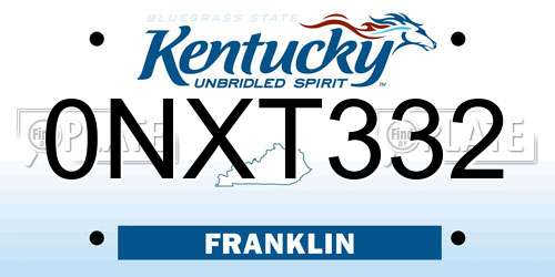 0NXT332 Kentucky License Plate