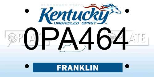 0PA464 Kentucky License Plate