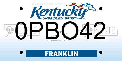 0PBO42 Kentucky License Plate
