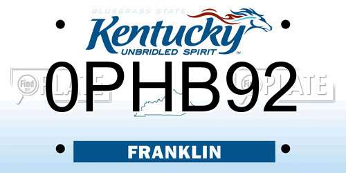 0PHB92 Kentucky License Plate