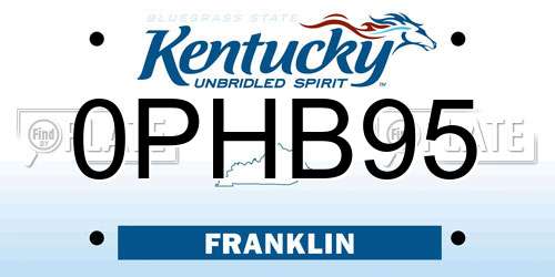 0PHB95 Kentucky License Plate