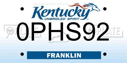 0PHS92 Kentucky License Plate