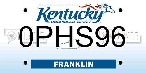 0PHS96 Kentucky License Plate
