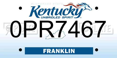 0PR7467 Kentucky License Plate