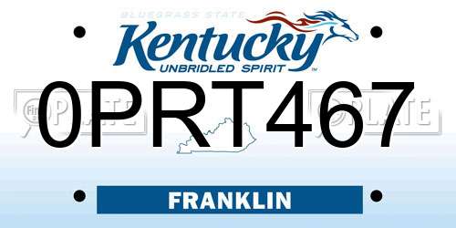 0PRT467 Kentucky License Plate