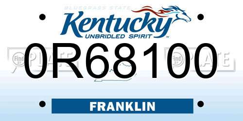 0R68100 Kentucky License Plate