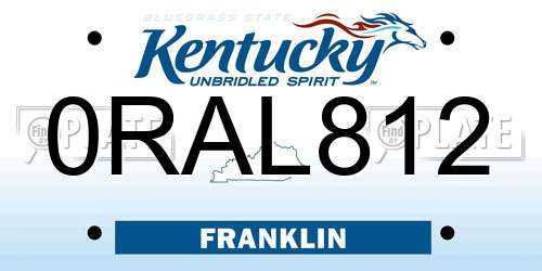 0RAL812 Kentucky License Plate