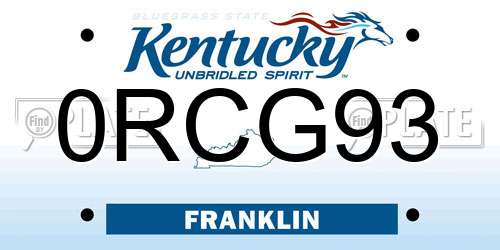 0RCG93 Kentucky License Plate