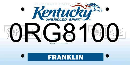 0RG8100 Kentucky License Plate