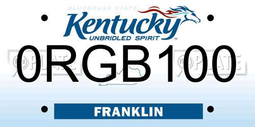 0RGB100 Kentucky License Plate