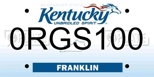 0RGS100 Kentucky License Plate
