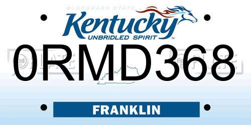 0RMD368 Kentucky License Plate
