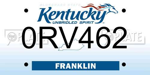0RV462 Kentucky License Plate