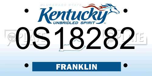 0S18282 Kentucky License Plate