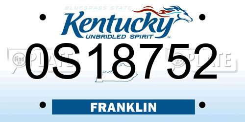 0S18752 Kentucky License Plate