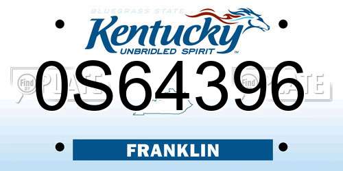 0S64396 Kentucky License Plate