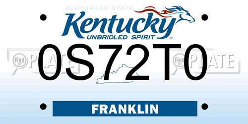 0S72T0 Kentucky License Plate
