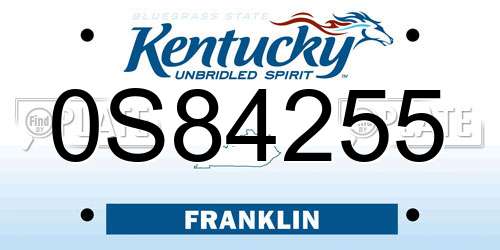 0S84255 Kentucky License Plate