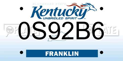 0S92B6 Kentucky License Plate