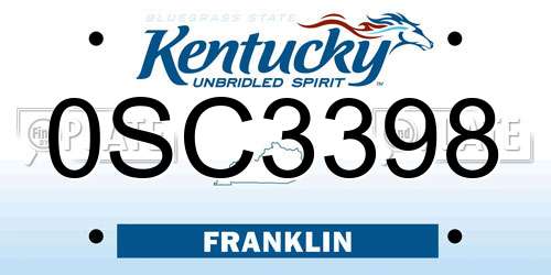 0SC3398 Kentucky License Plate