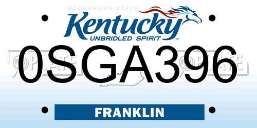 0SGA396 Kentucky License Plate