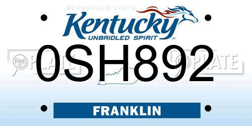 0SH892 Kentucky License Plate