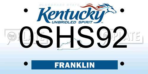 0SHS92 Kentucky License Plate