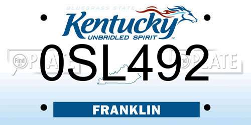 0SL492 Kentucky License Plate