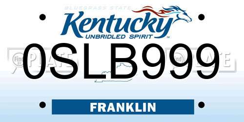 0SLB999 Kentucky License Plate