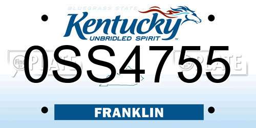 0SS4755 Kentucky License Plate