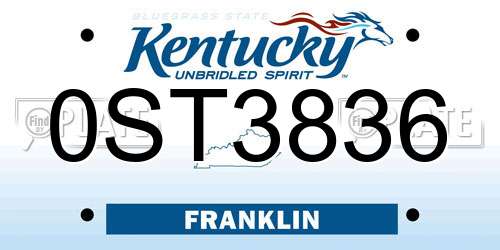 0ST3836 Kentucky License Plate