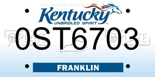 0ST6703 Kentucky License Plate