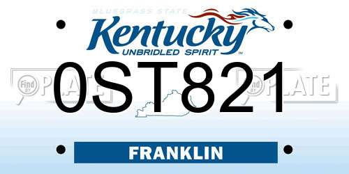 0ST821 Kentucky License Plate