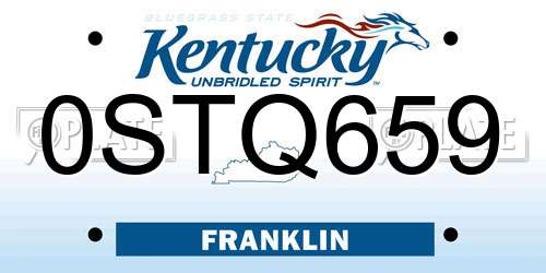 0STQ659 Kentucky License Plate